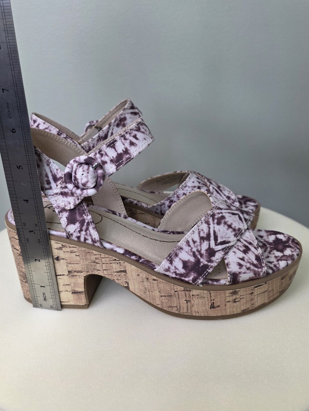 LifeStride Neutral Platform Sandals Cork Block Heel Purple Shibori 7.5M NEW!! - Picture 10 of 15